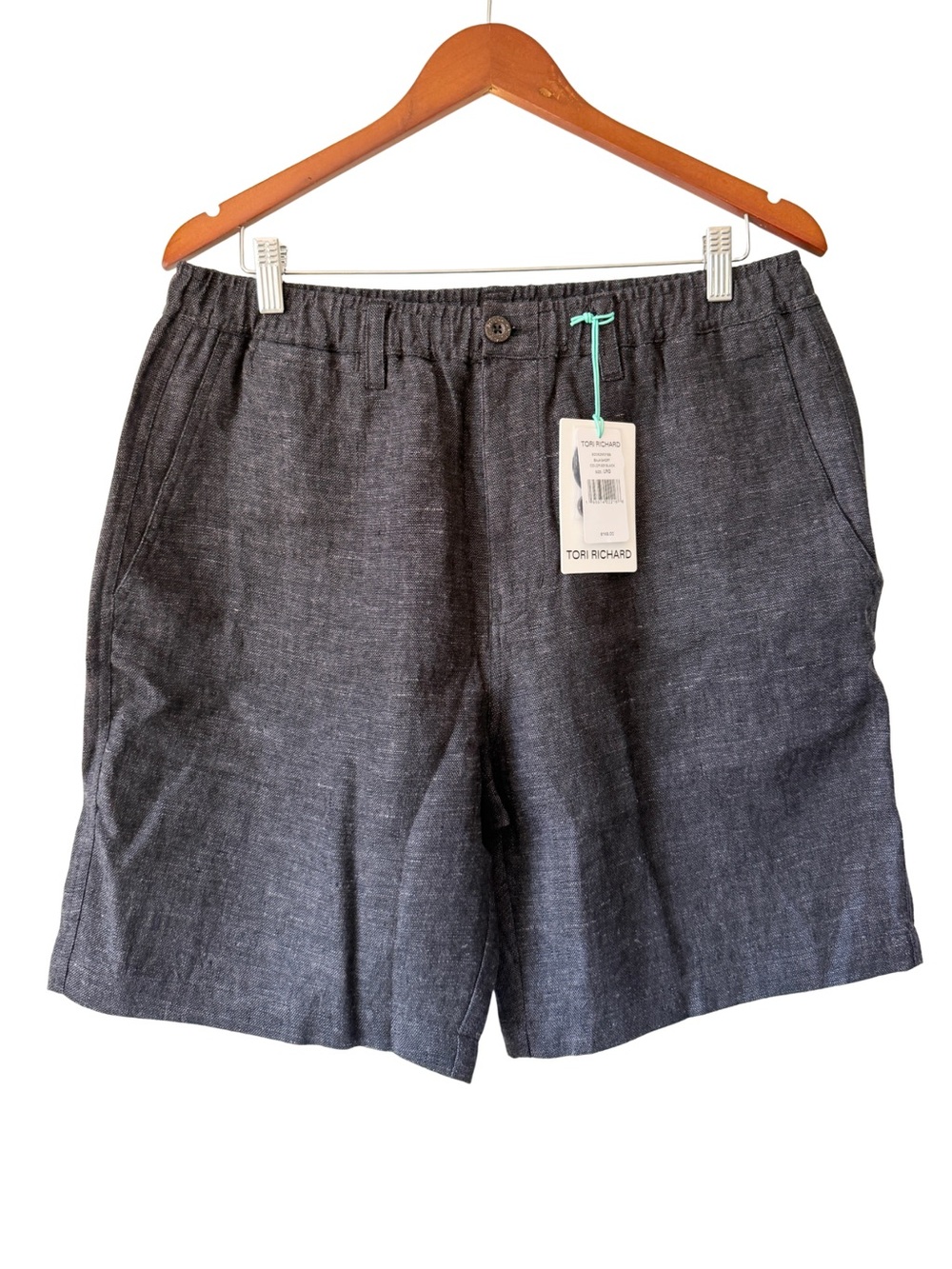 Tori Richard Black Baja Shorts Mens Large Stretch Waist Zip Linen Resort New